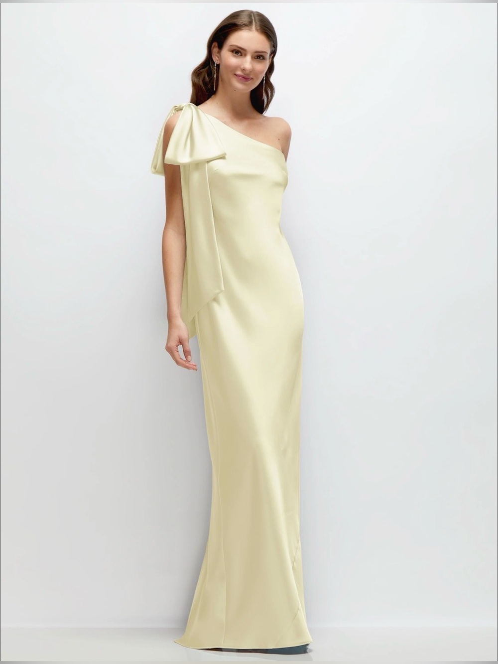 AFTER SIX Reagan Bow One Shoulder Gown Large Butter Yellow Dress Formal Wedding